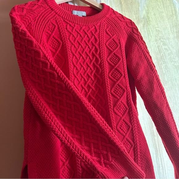 J. Crew Cotton Cable-knit Crewneck Sweater Radiant Ruby Red Crew Neck Size S - Picture 3 of 7